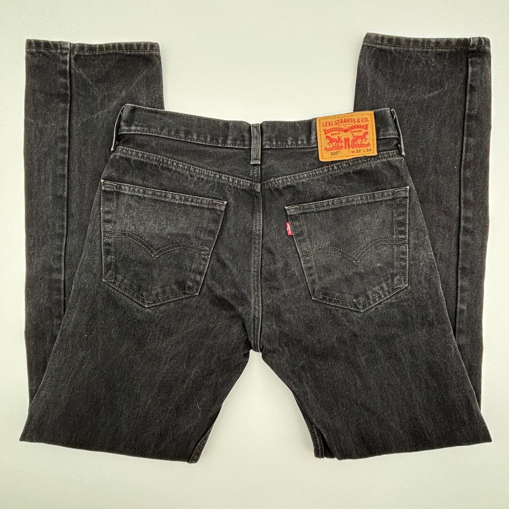Levi Strauss Co‎ 505 Mens Black Jeans W32 L34 Straight Fit Denim Pants - Picture 2 of 6